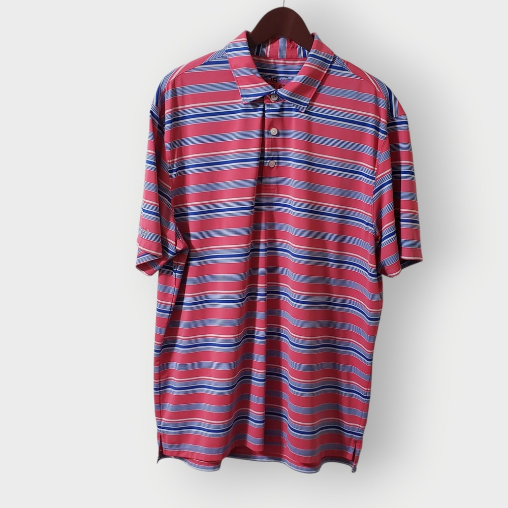 IBKUL Mens XL Golf Polo Shirt Pink Blue Striped Wicking Cool Feel